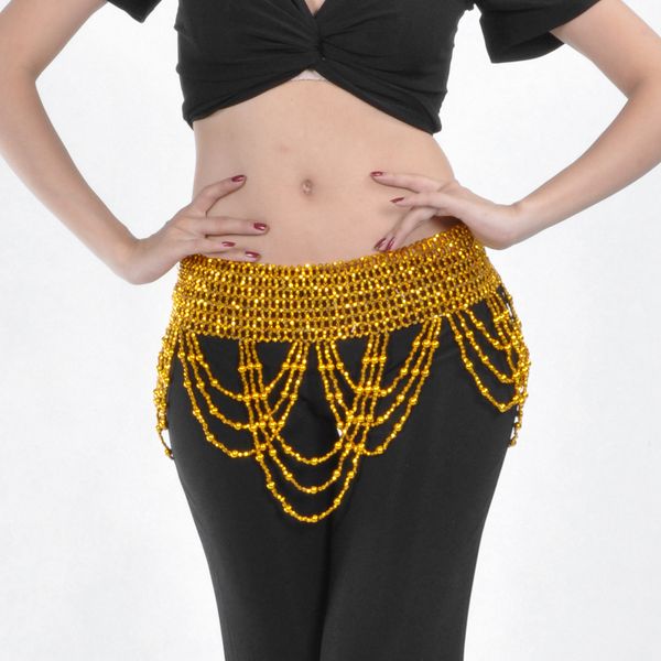 

glitter crystal tassel waist chain scarf belly dance hip chain accessories, Black;red