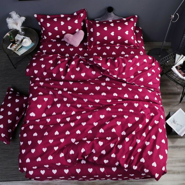 

home bedding 4pcs flat sheet set red heart bed linen set sheet pillowcase&duvet cover cute bird child bedclothes leaf cover