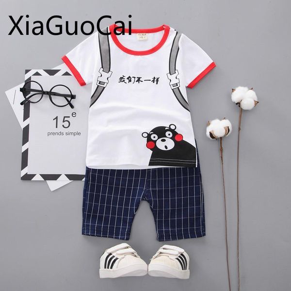 

summer children's short-sleeved sets cartoon baby t-shirts and shorts bag round neck short-sleeved shorts two-piece sets, White