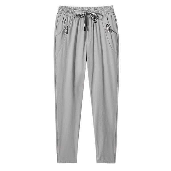 

thin men's cropped pants trend slim little feet men's quick drying pants ice elastic casual pant, Black