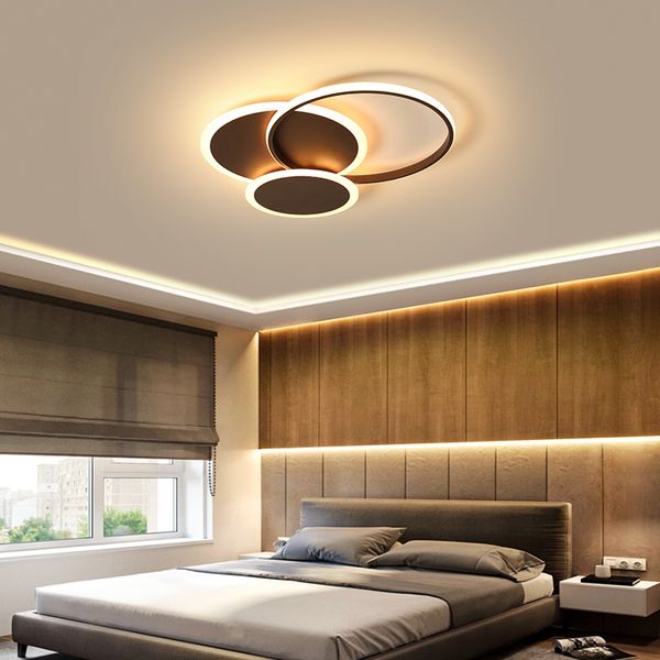 

round circle white/brown modern led chandelier lighting for sduty living room bedroom lustre avize ceiling chandeliers