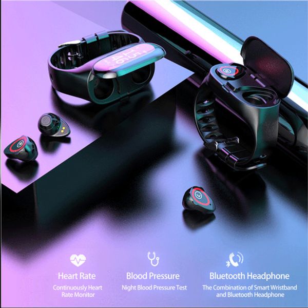 

2 in 1 earphone and wristbands smart bracelet heart rate blood pressure monitor pulse wristband fitness oled tracker watch