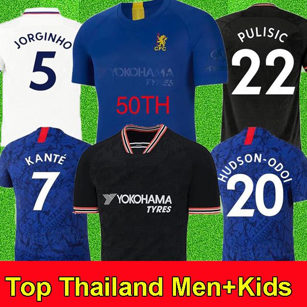 

thailand pulisic kante abraham lampard soccer jerseys 2019 2020 mount camiseta de football kits shirt 19 20 men kids sets long sleeve, Black;yellow