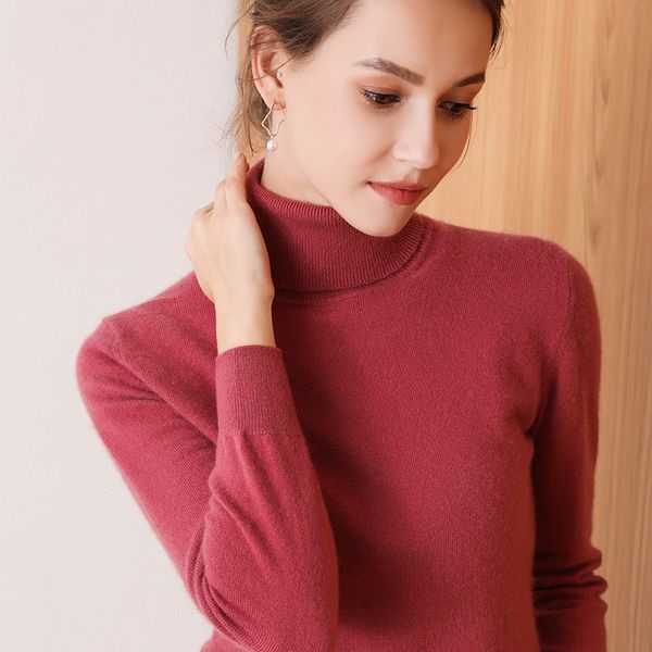 

high collar lapel cashmere sweater wool sweater pullover slim warm solid color base elastic, White;black
