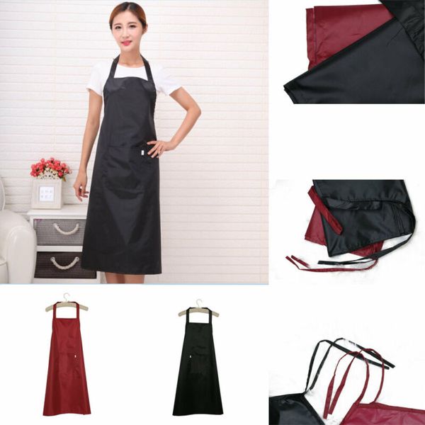 

1 piece new waterproof plain women apron with front pocket for chefs butchers cleaning kitchen cooking dinner bbq craft baking