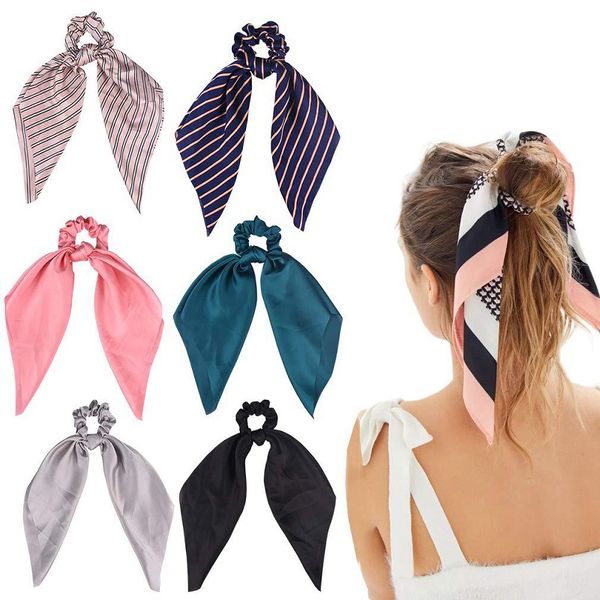 

ponytail scarf elastic hair rope for women hair bow ties scrunchies hair bands flower stripe print ribbon hairbands fashion summer jewelry, Golden;silver