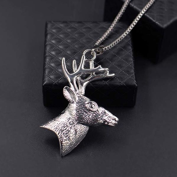 

retro silver deer head design pendant necklaces for men cool jewelry charms copper animal choker necklace new