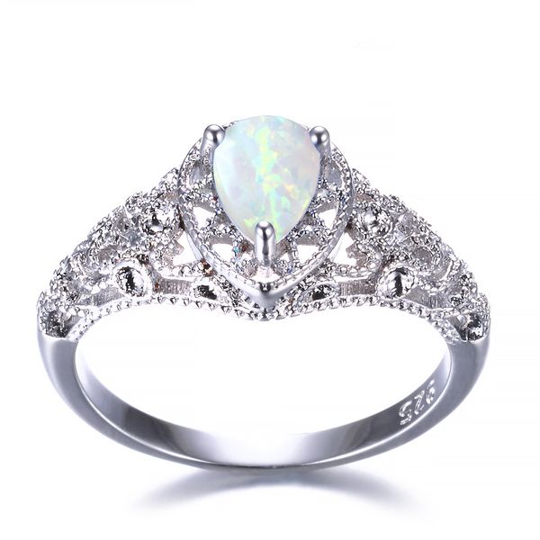 5 Stück Luckyshine S925 Sterling Silber Damen Opal Ringe Blau Weiß Natürlicher Mystischer Regenbogentopas Hochzeit Verlobungsringe #7-10