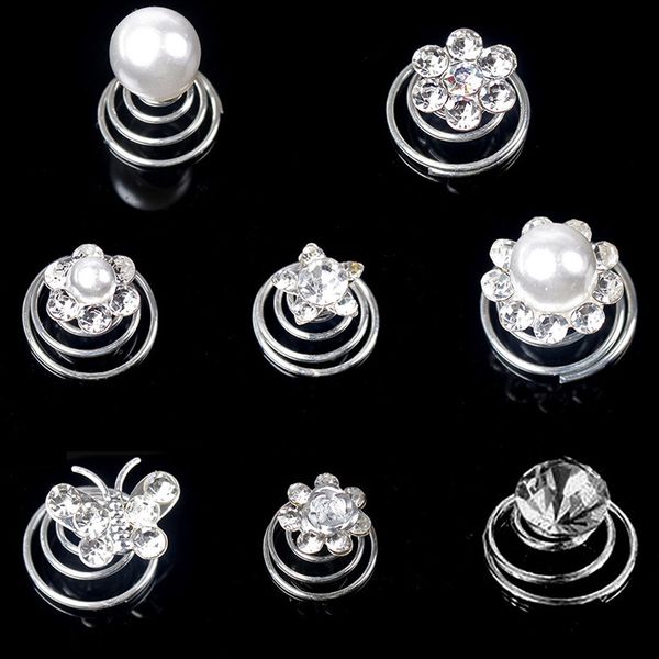 

12pcs women/bride crystal spiral hairpin rhinestone hair clips accessories for party wedding, Golden;white