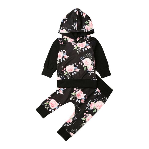 

new toddler baby girls kids flower hooded + trousers pants clothes 0-24m, White