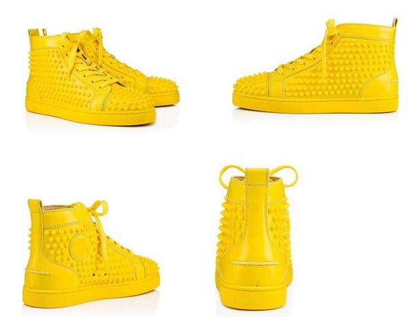 

men/women spikes red bottom sneakers spikes flat high yellow leather rivets flat high casual shoes eu35-46, Black