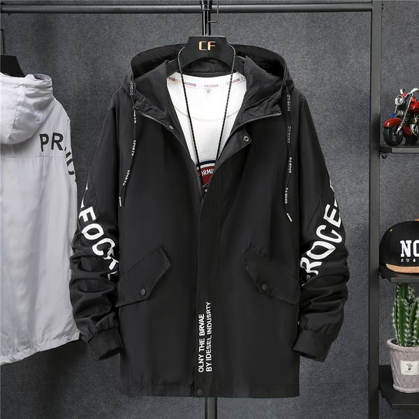 

fashion men's hooded jacket spring and autumn thin men's loose oversized with letter pattern jacket and fat size m-8xl-2, Black;brown