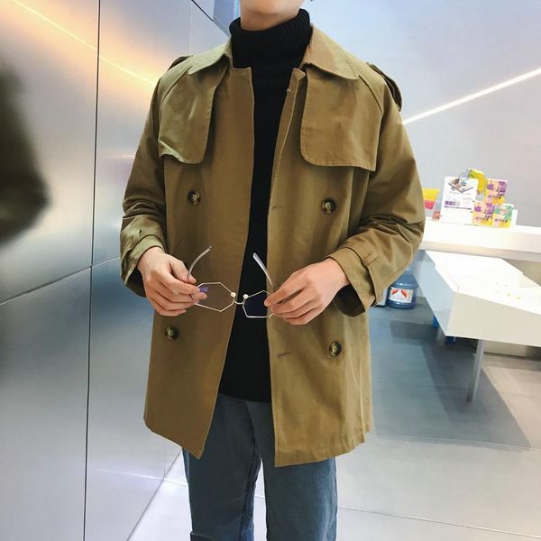 

mens trench classic double breasted windproof trench coats men mens long coat masculino clothing plus size overcoat fashion, Tan;black