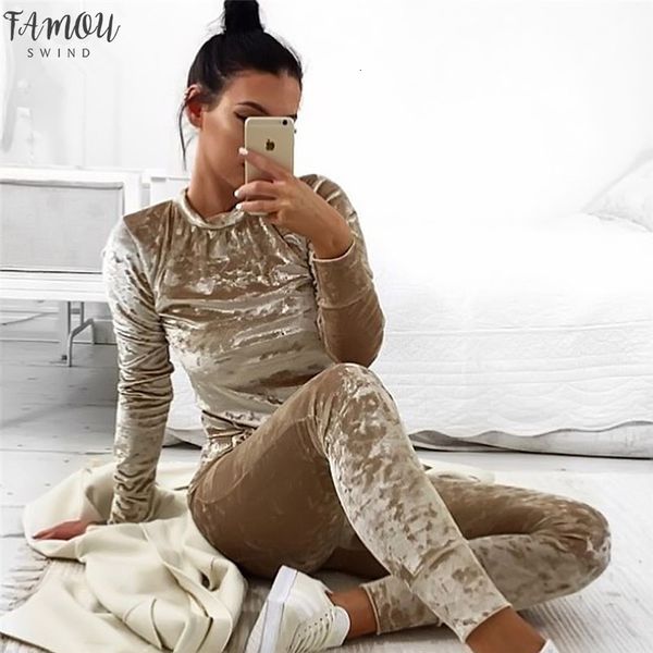 

brand cosyee women's fashion shining warm velvet 2 pieces tracksuit set slim pants long sleeve o-neck pullover sweatshirt hoodie, White