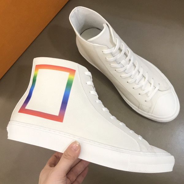 

new arrival 19fw tattoo sneaker boot designer sneakers for mens high rainbow-colored printed taiga leather outdoor hikking trainers s02, Black