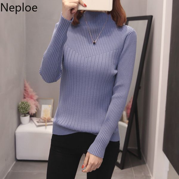

neploe solid knitted women sweater autumn 2019 new turtleneck long sleeve pullover korean slim fit female 45321, White;black