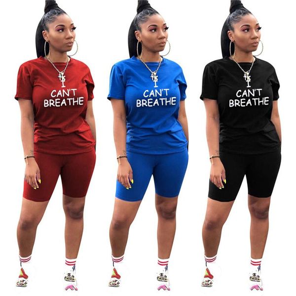 

i cant breathe women suits fashion english printing round neck sets new female summer leisure sport tracksuits short sleeve two piece sets, Gray