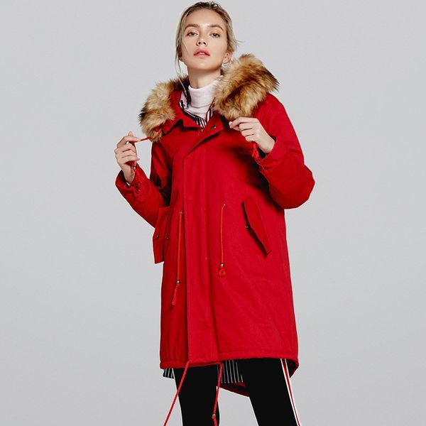 

2019 winter fur collar hooded jacket lamb cashmere medium and long section women's cotton coat large size casual slim jacket, Black