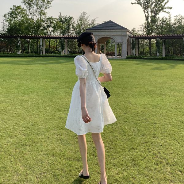 

net red 2020 summer new imperial wisdom smoked french platycodon grand dress high waist heavy industry retro dress, Black;gray