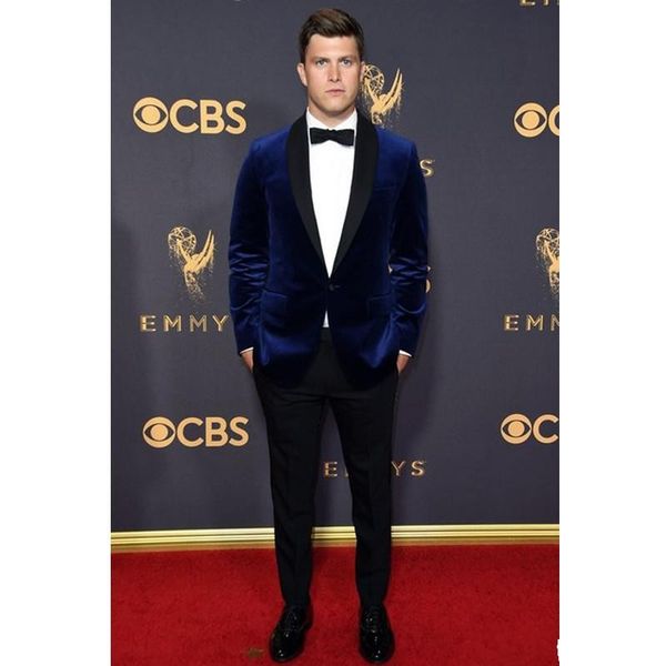 

blue velvet groom tuxedos black shawl lapel groomsmen wedding dress autumn winter style men formal party prom suit(jacket+pants+bowstie) 873, Black;gray
