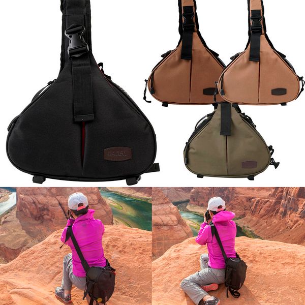 

outdoor camping hiking backpack shoulder digital camera bag with rain cover triangle package pgraphy bag