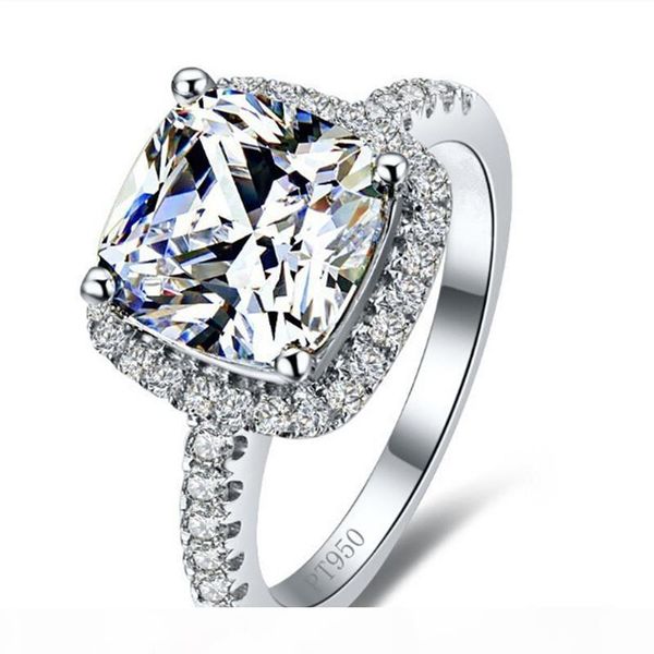 

luxury 3 carat sona simulated diamond engagement rings princess cut cushion ring women synthetic diamond engagement wedding ring, Slivery;golden