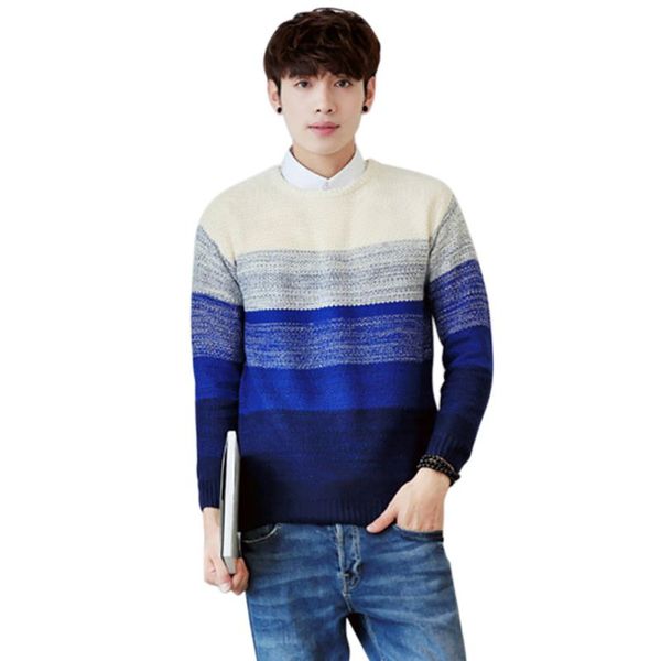 

2019 autumn casual men's sweater o-neck striped slim fit knittwear mens sweaters pullovers pullover men pull homme -2xl, White;black
