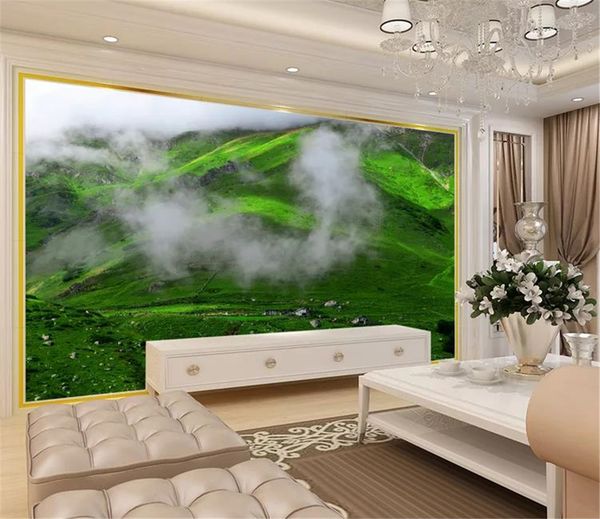 Papel De Parede 3d Arroz Verde Campo Névoa 3d Paisagem Wallpaper Interior Lindamente Elegante Papel De Parede