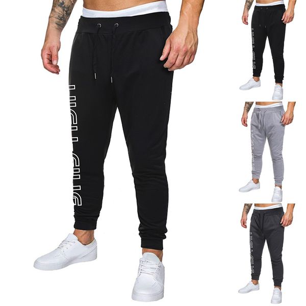 

men's winner pants 2019 new fashion autumn winner casual outdoor sports running drawstring printing long pants, Black