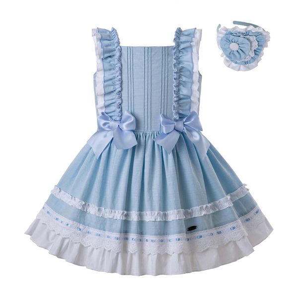 

Pettigirl New Blue Summer kids summer clothes girls Pleated A line Boutique Kids Dress Sequre Collar Girls Clothing G-DMGD201-C143