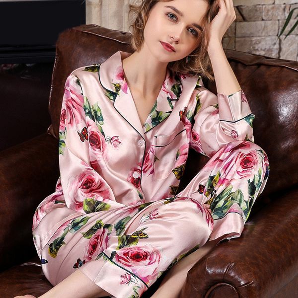 

100% genuine silk pajamas sets two-piece pyjama women pure silk pajama sleepwear female +pants pijama home suits, Blue;gray