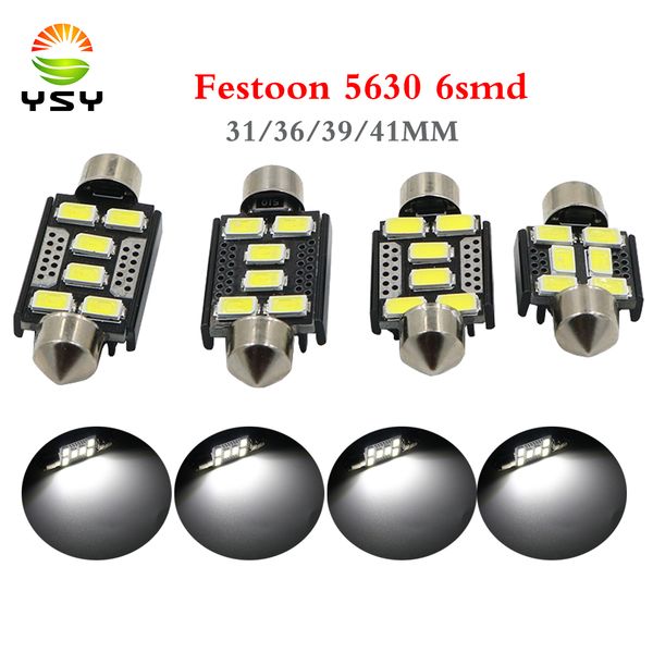 

ysy 100pcs festoon 31mm 36mm 39mm 41mm c5w led 5630 6 led smd interior reading white bulbs dome lamps 12v