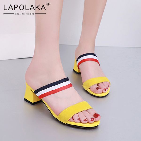

lapolaka plus size 31-52 peep toe slip on summer sandals woman shoes thick heels casual shoes woman sandals footwear, Black