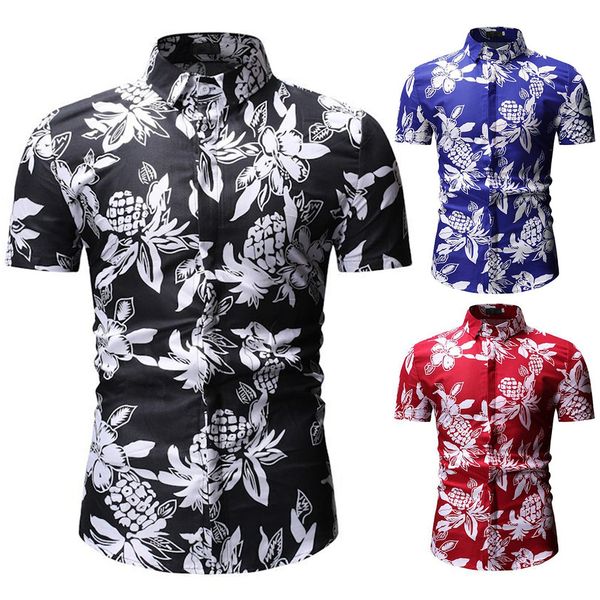 

мужская летняя повседневная рубашка с цветочным принтом мужчины отложной воротник рубашка с коротким рукавом топы блузка, White;black