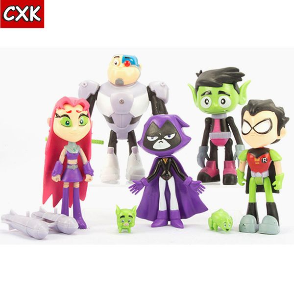 

teening titanes go robin beast boy raven cyborg action figures toys brinquedo toy girl boy christmas gift 7pcs/set t200106