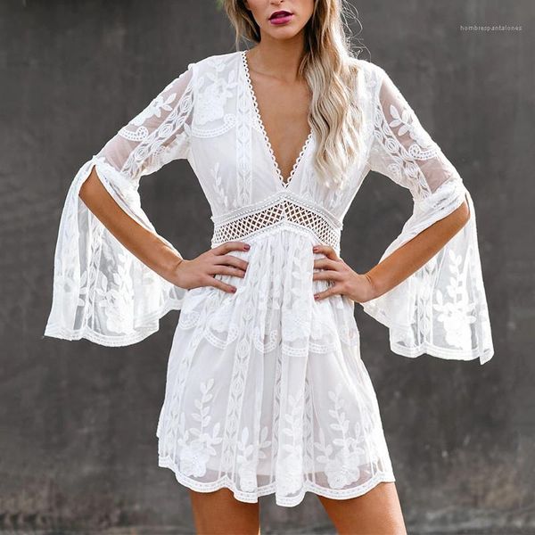

neck hollow out flare sleeve dresses new arrival womens clothing 20ss women designer dresses fashion v, White;black