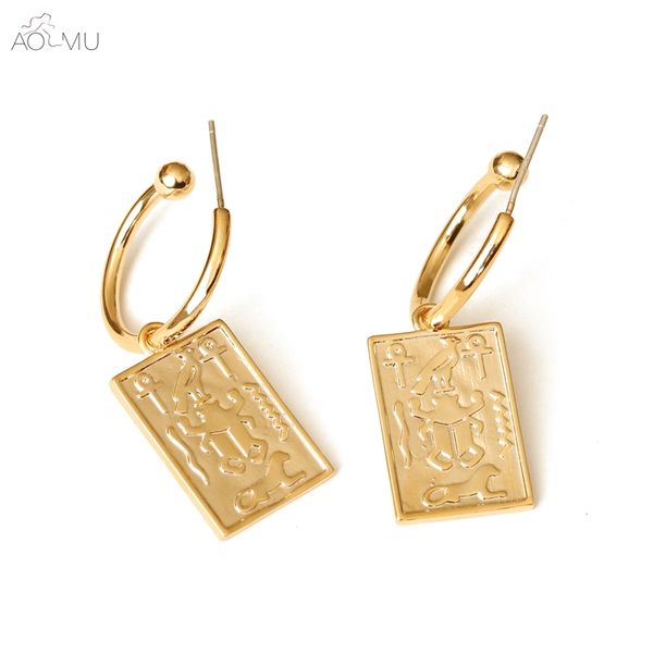 

aomu s925 sterling silver pin golden metal tarot geometric rectangle dangle drop earrings for women girl party gift jewelry