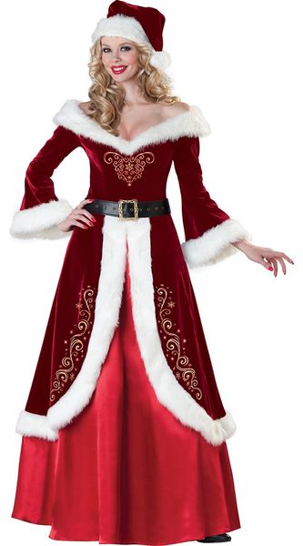 

theme costume womens christmas costumes long dress sleeve performance dresses cosplay up festival clothing set, Black;red