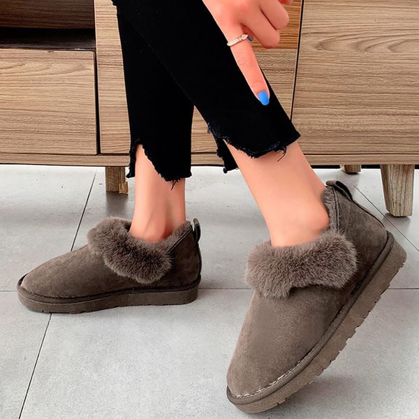 

short-plush winter boots women casual slip on flock round toe solid color flat keep warm snow boots ladies shoes botas feminina, Black