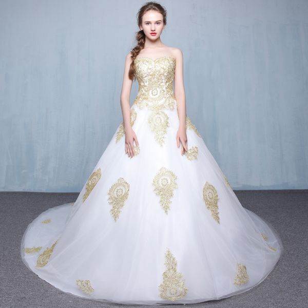 

новое поступление элегантное свадебное платье vestido de festa платье королевский поезд аппликации длинные тюль стиль свадебного банкета зол, White