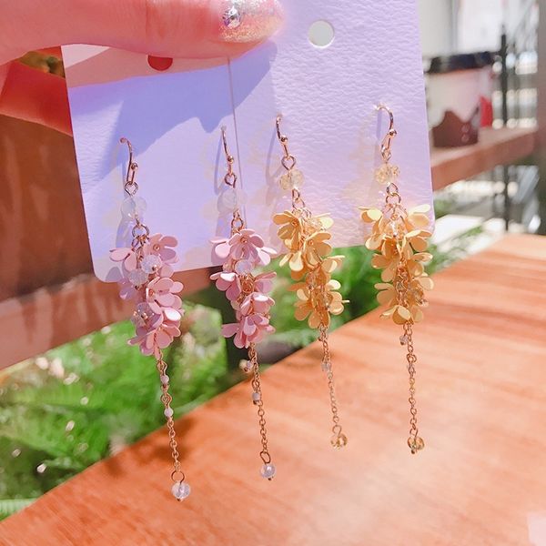 

mengjiqiao new handmade metal flower beads tassel drop earrings for women students accessories fashion jewelry long pendientes, Golden