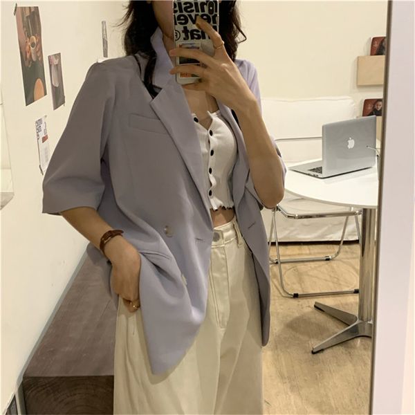 

hzirip women solid versatile coats streetwear all match 2020 summer new lapel loose bf office lady thin fresh blazers, White;black