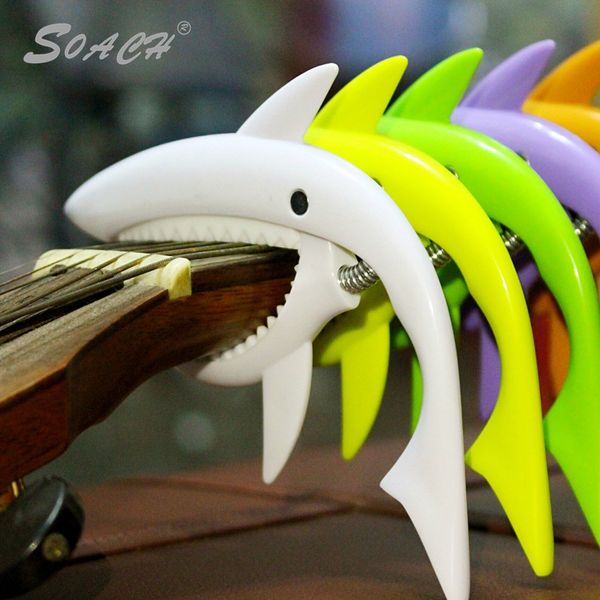 

soach new plastic personality shark capo multiple color options ukulele guitar parts & accessories