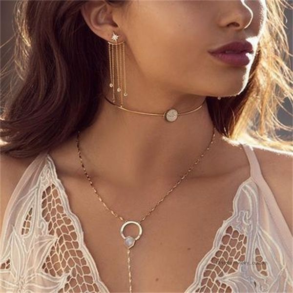 

женщины классическая звезда снежинка кристалл rhinestone цепочка кисточкой золотые серебряные серьги набор шарм свадебные украшения, аксессу, Golden;silver