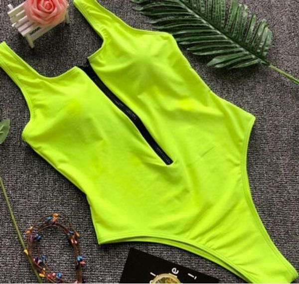 

fluorescent green lady one-piece zipper fluorescent green lady zipper swimsuit one-piece swimsuit sexy, White;black