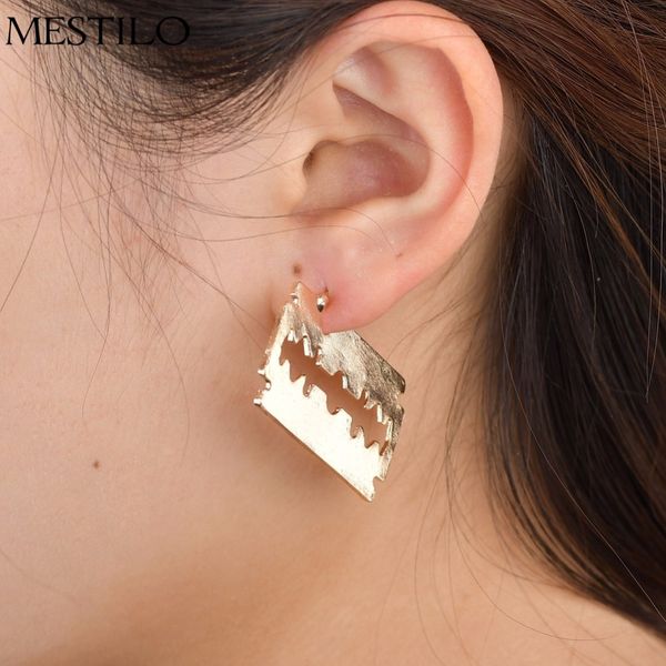 

mestilo new punk gold silver metal sawtooth razor blade earrings for women hollow geometric statement exaggeration drop earrings