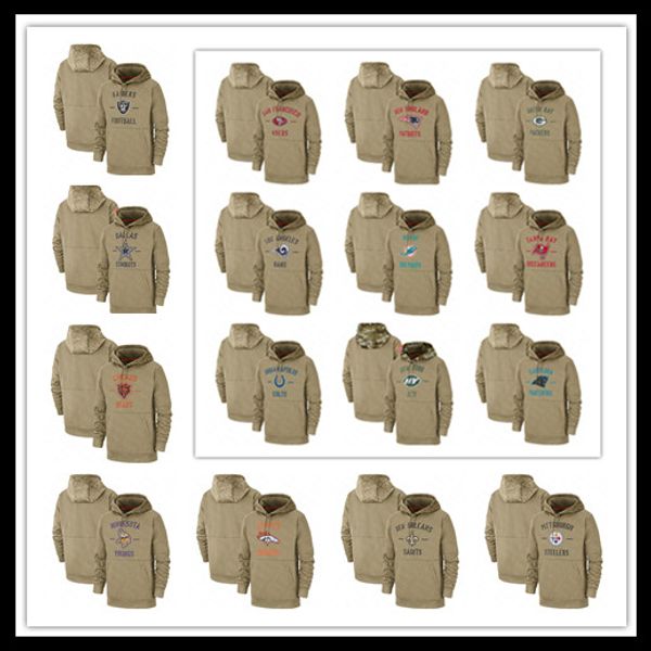 

nwt 2019 men's salute to service sideline therma pullover tan hoodies printed 32 team football logo minnesota new england chicago denve, Blue;black
