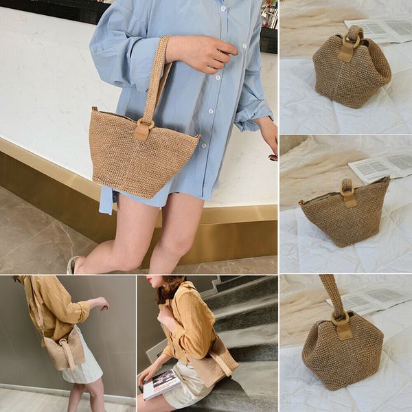 

2019 women straw bag retro rattan handbag woven summer beach shoulder bags tote