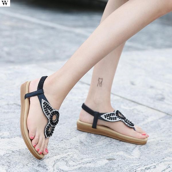 

bohemian summer shoes sweet womens flowers flat sandals casual flats sandalias zapatos de mujer 1223, Black