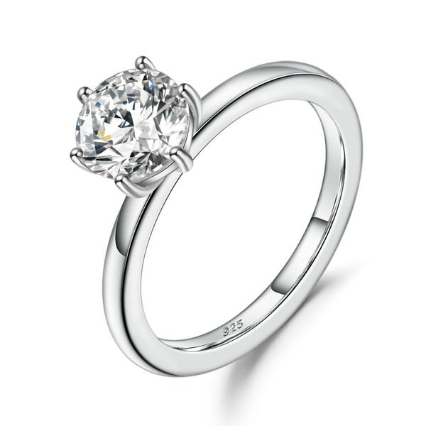 

gem's ballet 925 sterling silver fine jewelry six prongs 2.0ct 8mm ef color moissanite solitaire engagement rings for women, Golden;silver